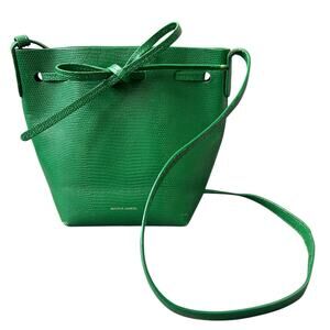 Mansur Gavriel Mini Bucket Bag Lizard Embossed Green Leather Crossbody #READ#